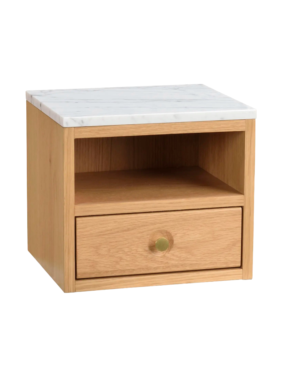 
Designer Nightstand "Whitemore" for Wall Mounting - Oak Natural / Carrara Marble