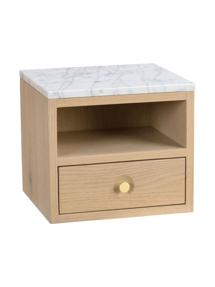 
Designer Nightstand "Whitemore" for Wall Mounting - Light Oak / Carrara Marble
