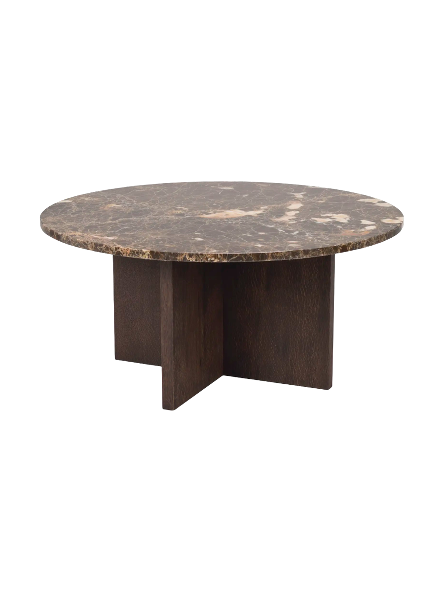
High-quality, round marble coffee table "Brooksville" Ø 90 cm - Oak Brown / Emperador Marble