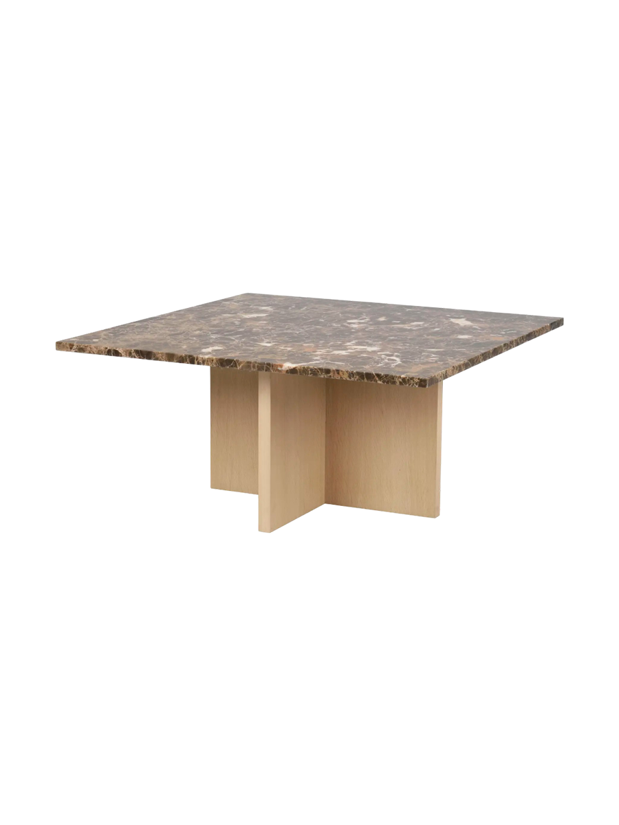 
High-quality Marble Coffee Table "Brooksville" 90 x 90 cm - Light oak / Emperador marble