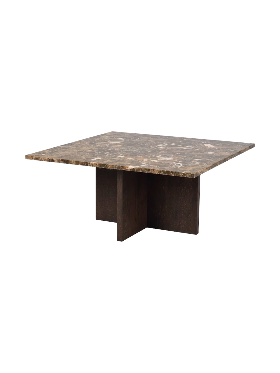 
High-quality Marble Coffee Table "Brooksville" 90 x 90 cm - Brown Oak / Emperador Marble