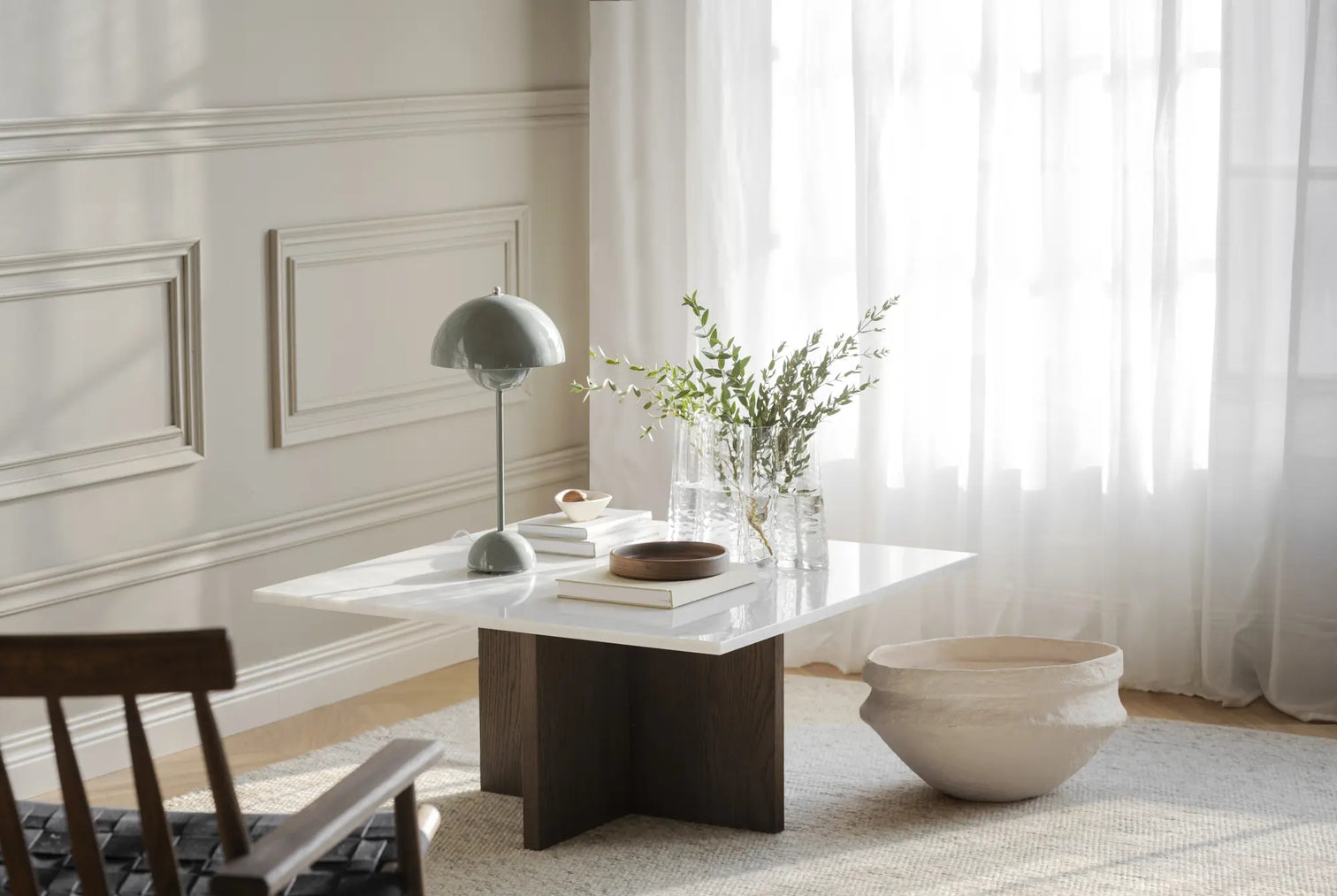 
High-quality Marble Coffee Table "Brooksville" 90 x 90 cm - Oak Dark Brown / Carrara Marble