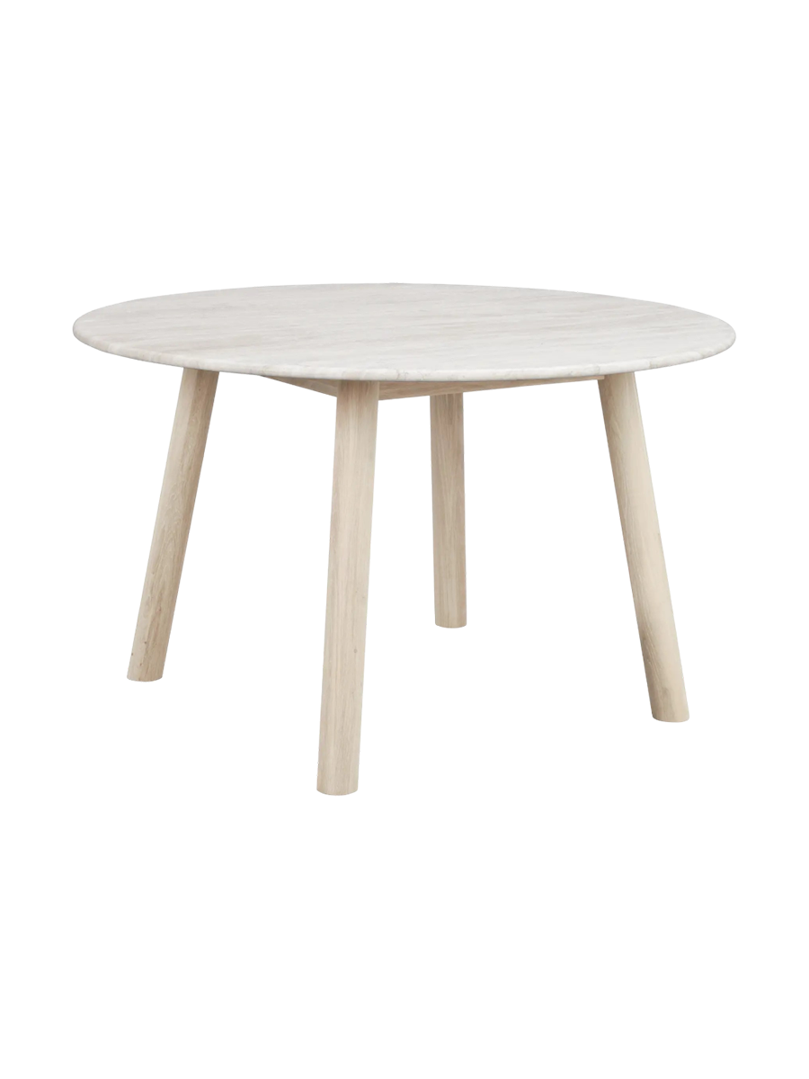 
Tavolo da pranzo rotondo di design in marmo “Taransay” Ø 125 cm - Travertino /Rovere Whitewash