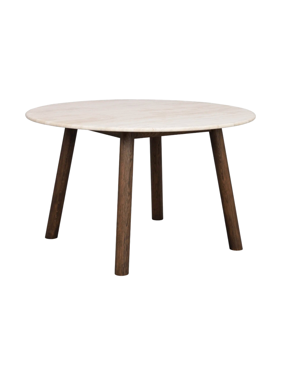 
Tavolo da pranzo rotondo di design in marmo “Taransay” Ø 125 cm - Travertino /Quercia Marrone scuro