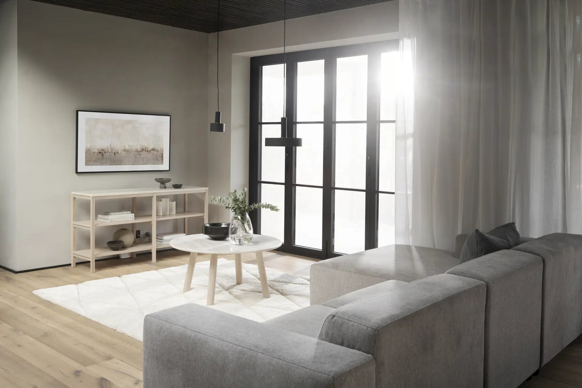 
Grande consolle di design “Orwel” 140 x 75 cm - Travertino / Rovere Whitewash