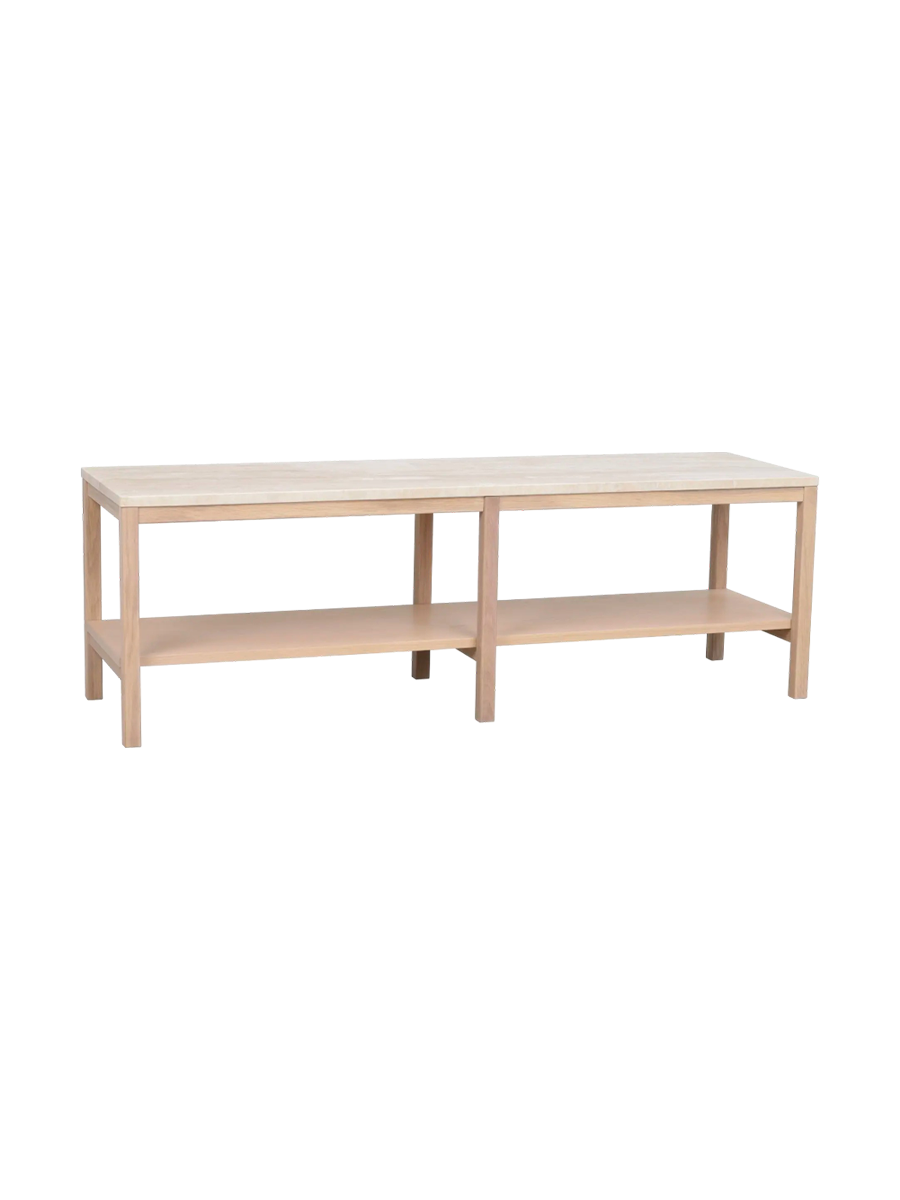 
Large Design Console Table "Orwel" 140 x 45 cm - Travertine / Oak Whitewash