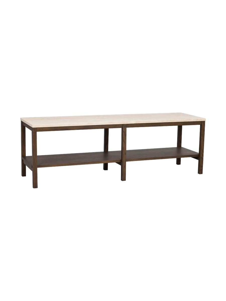 
Large Design Console Table "Orwel" 140 x 45 cm - Travertine / Dark Brown Oak