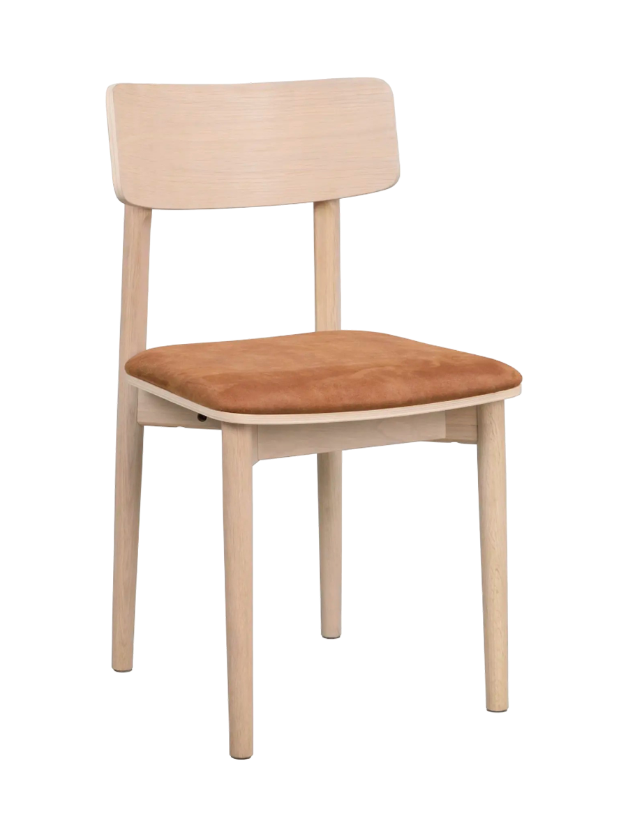 
Sedia di design in legno massello «Wolcott» - rovere chiaro/ pelle marrone