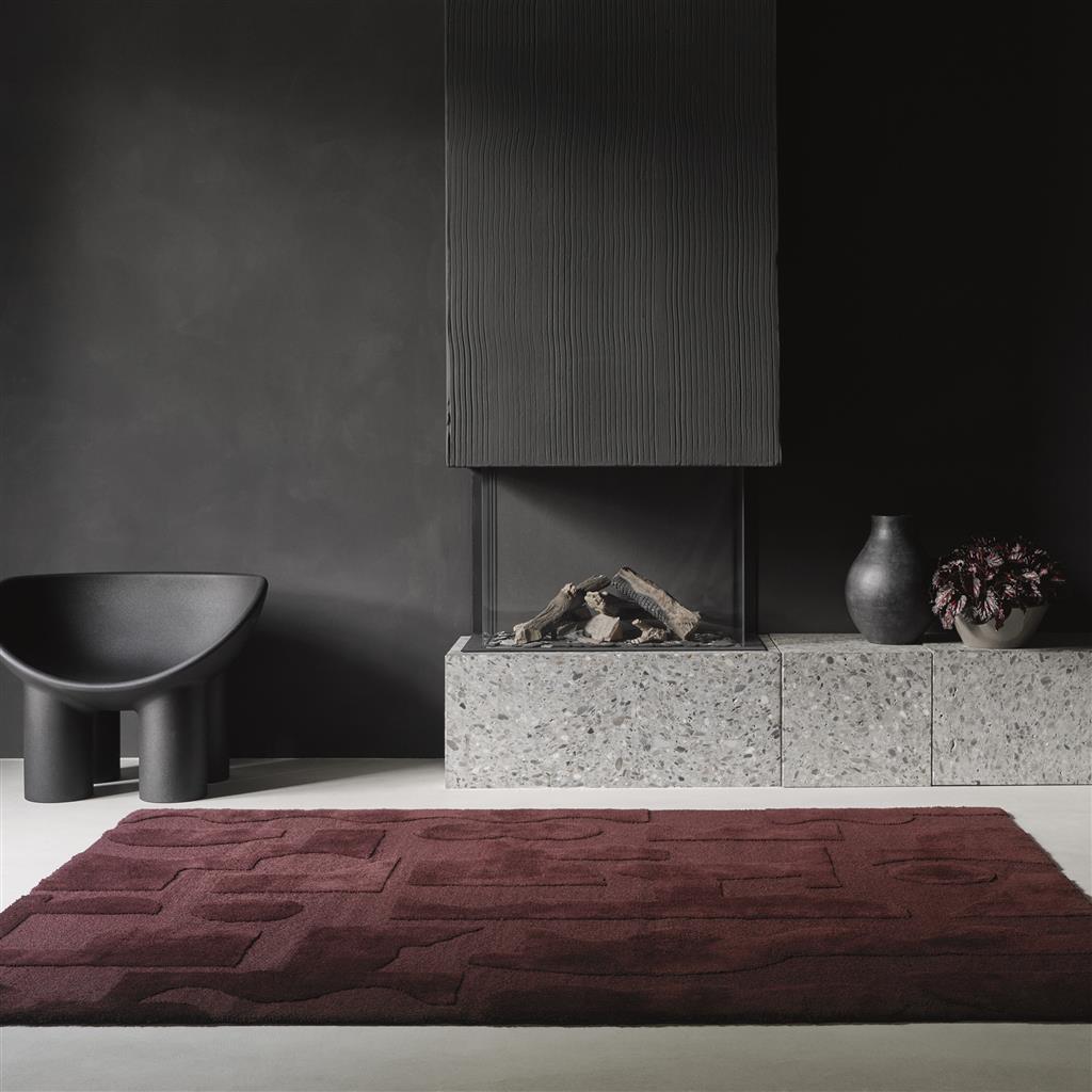 
Designer Teppich „Mural“ - aus 100% reiner Schurwolle - 140 x 200 cm / Burgundy