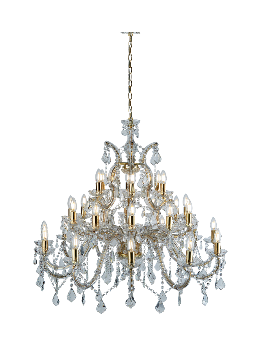 
Klassischer, dimmbarer XL Kronleuchter „Marie Therese" 30-flammig - klares Glas/Gold