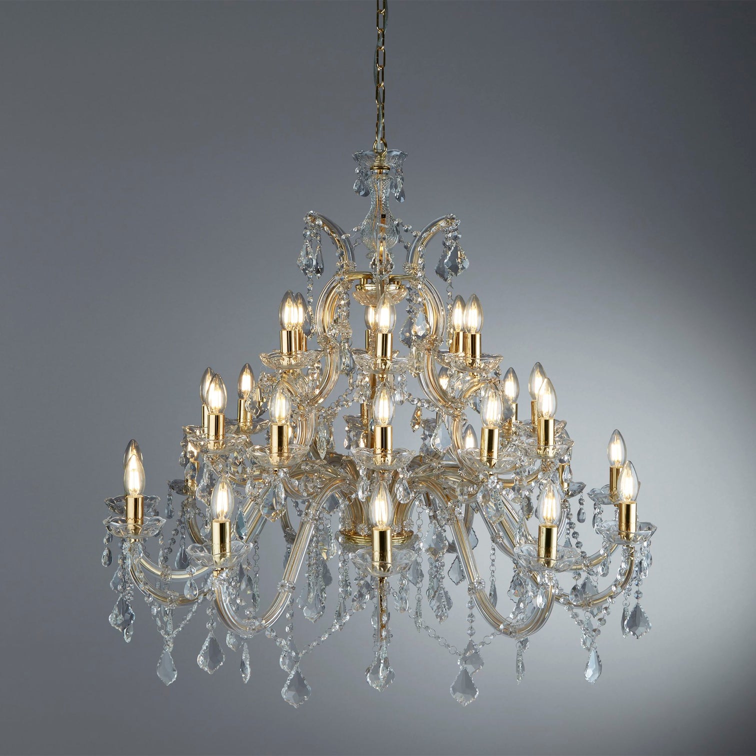 
Klassischer, dimmbarer XL Kronleuchter „Marie Therese" 30-flammig - klares Glas/Gold