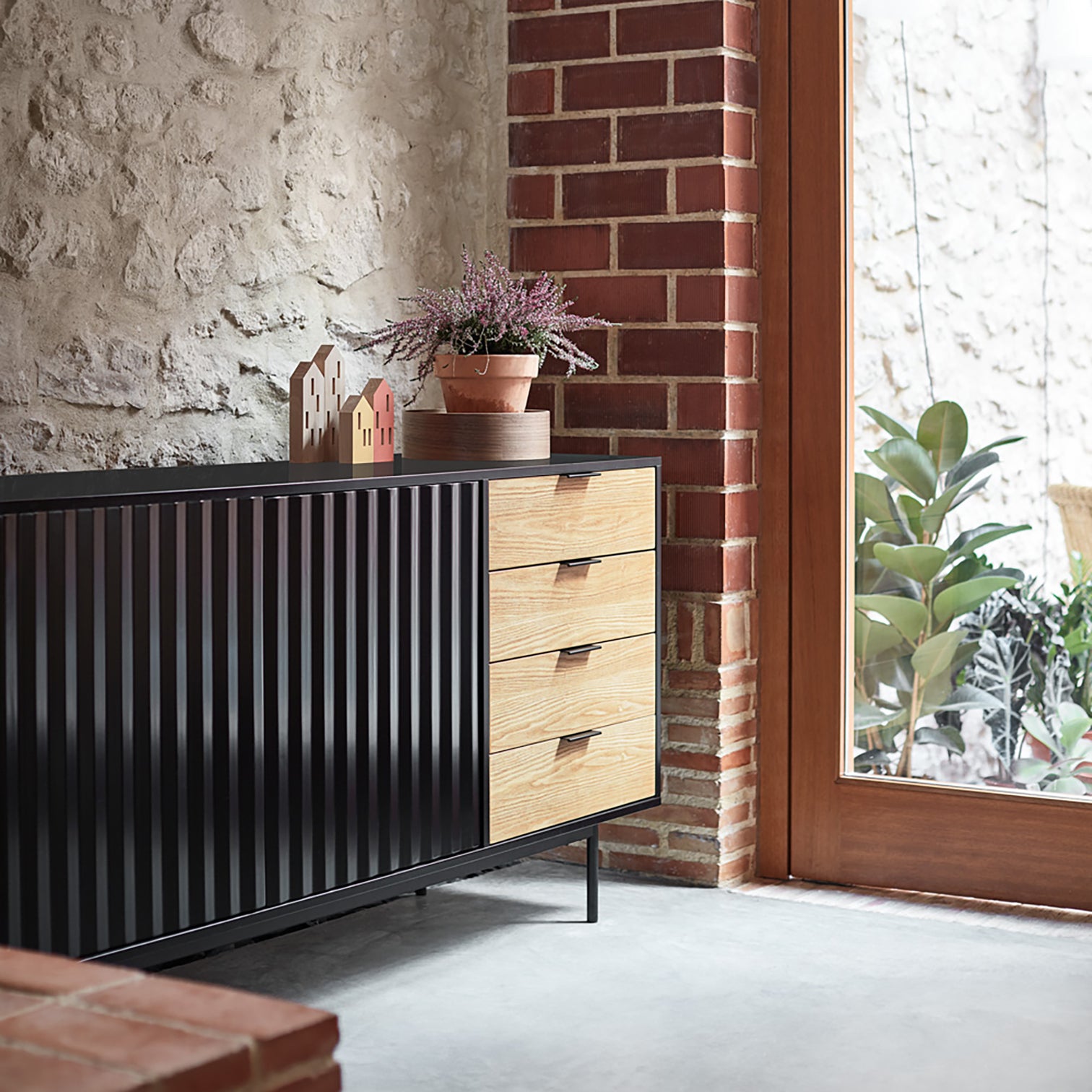
Designer Sideboard "Sierra" - 160 x 80 cm - Black / Oak