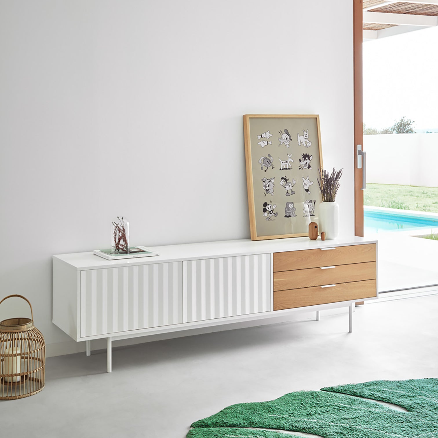 
Designer Lowboard "Sierra" - 180 x 52 cm - White / Oak