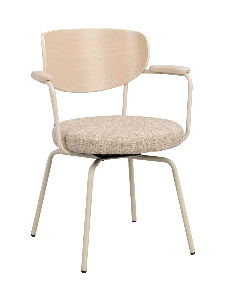 
360° Swivel Designer Armchair "Merrick" - Beige / Light Oak
