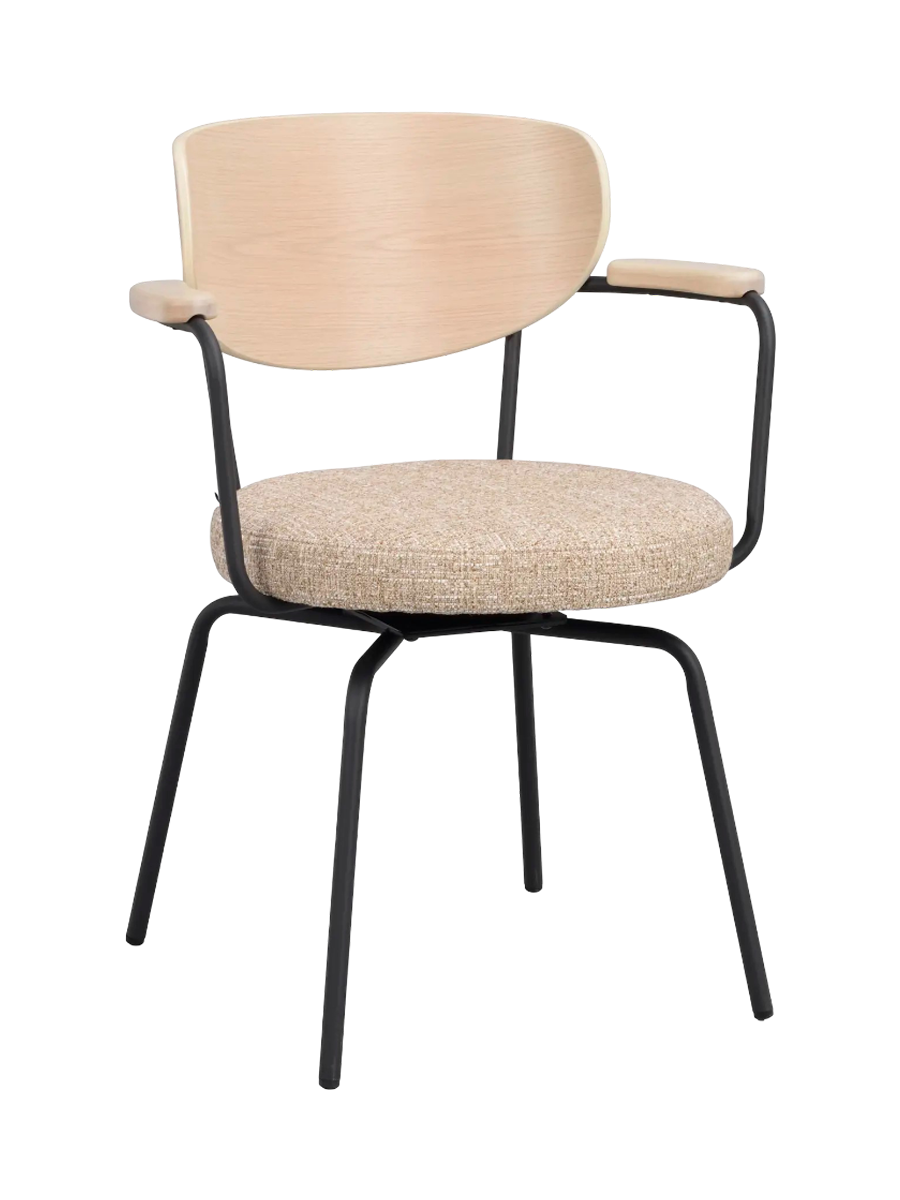 
360° Swivel Designer Armchair "Merrick" - Black / Light oak