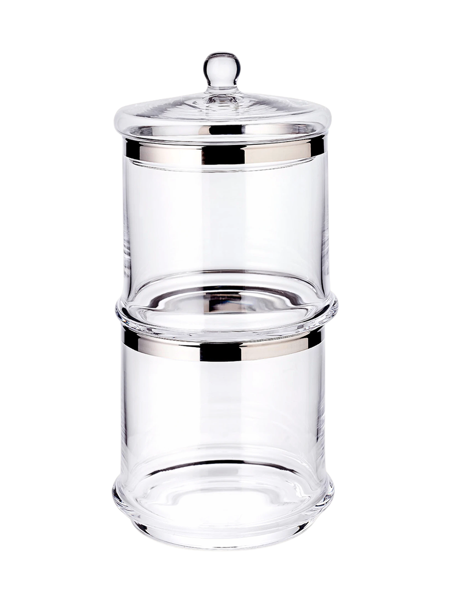 
Mouth-blown 2-piece glass container "Lia" made of crystal glass with platinum rim