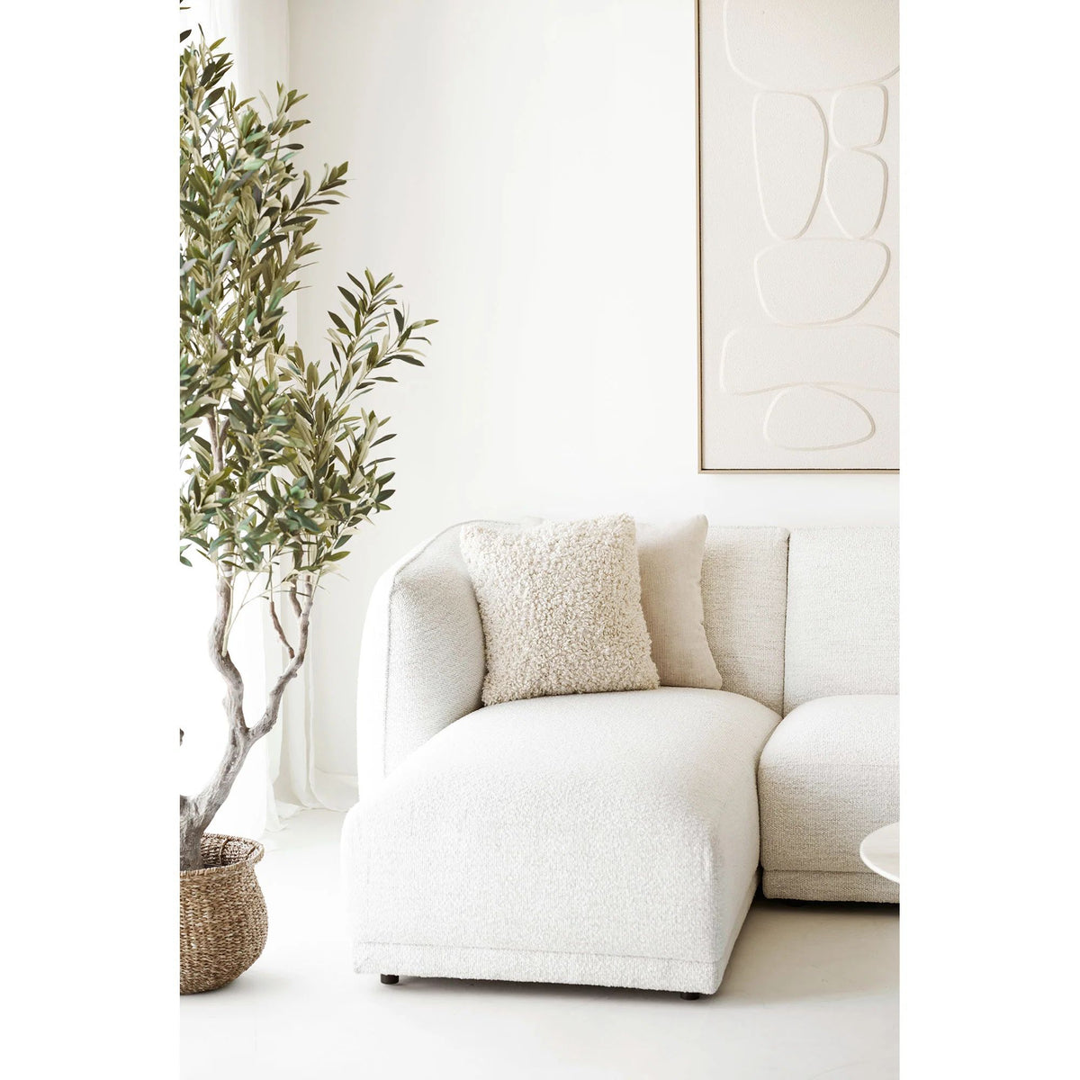 
Canapé d’angle design 4 places « Noory » - Liens / Blanc cassé