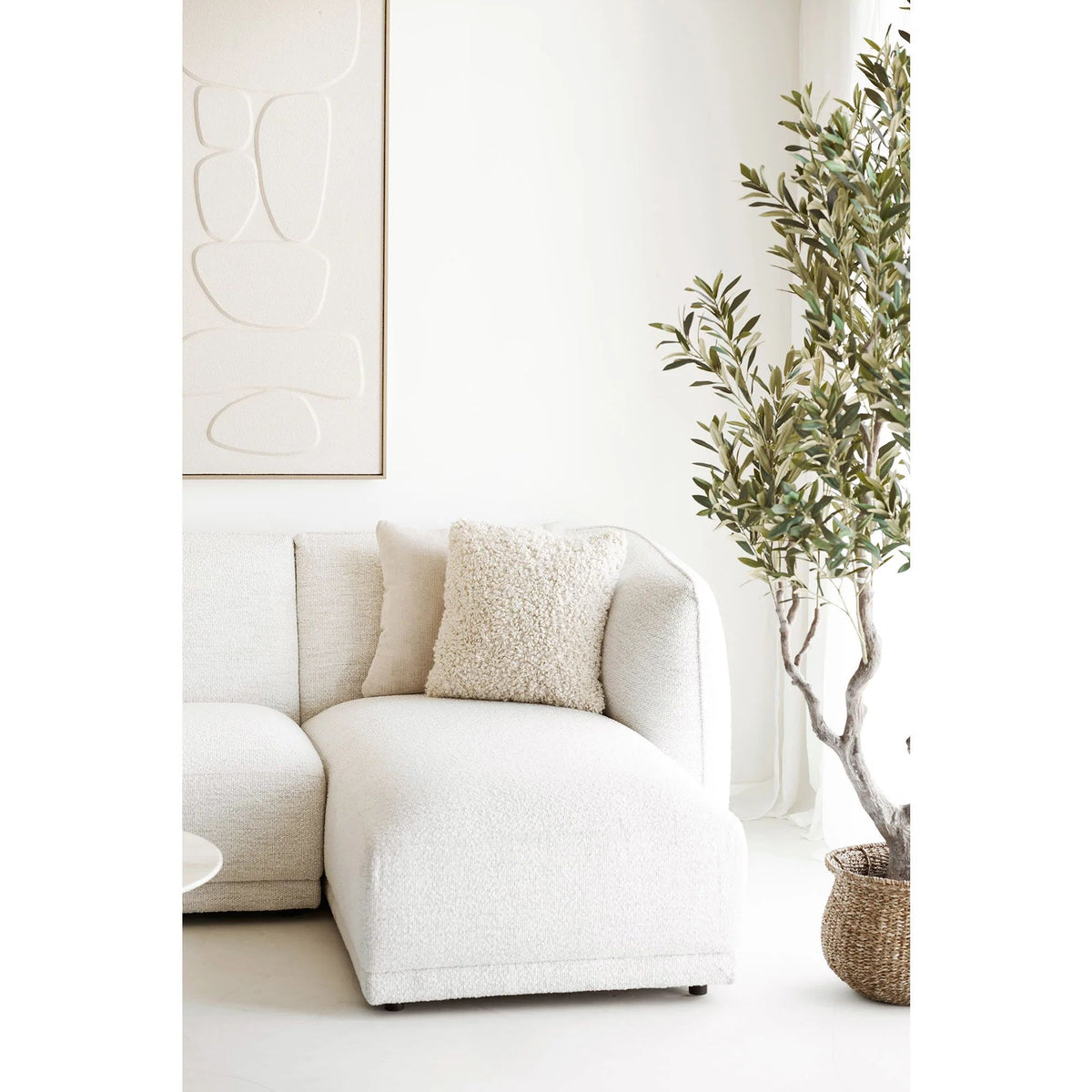 
Canapé d’angle design 4 places « Noory » - Droite / Blanc cassé