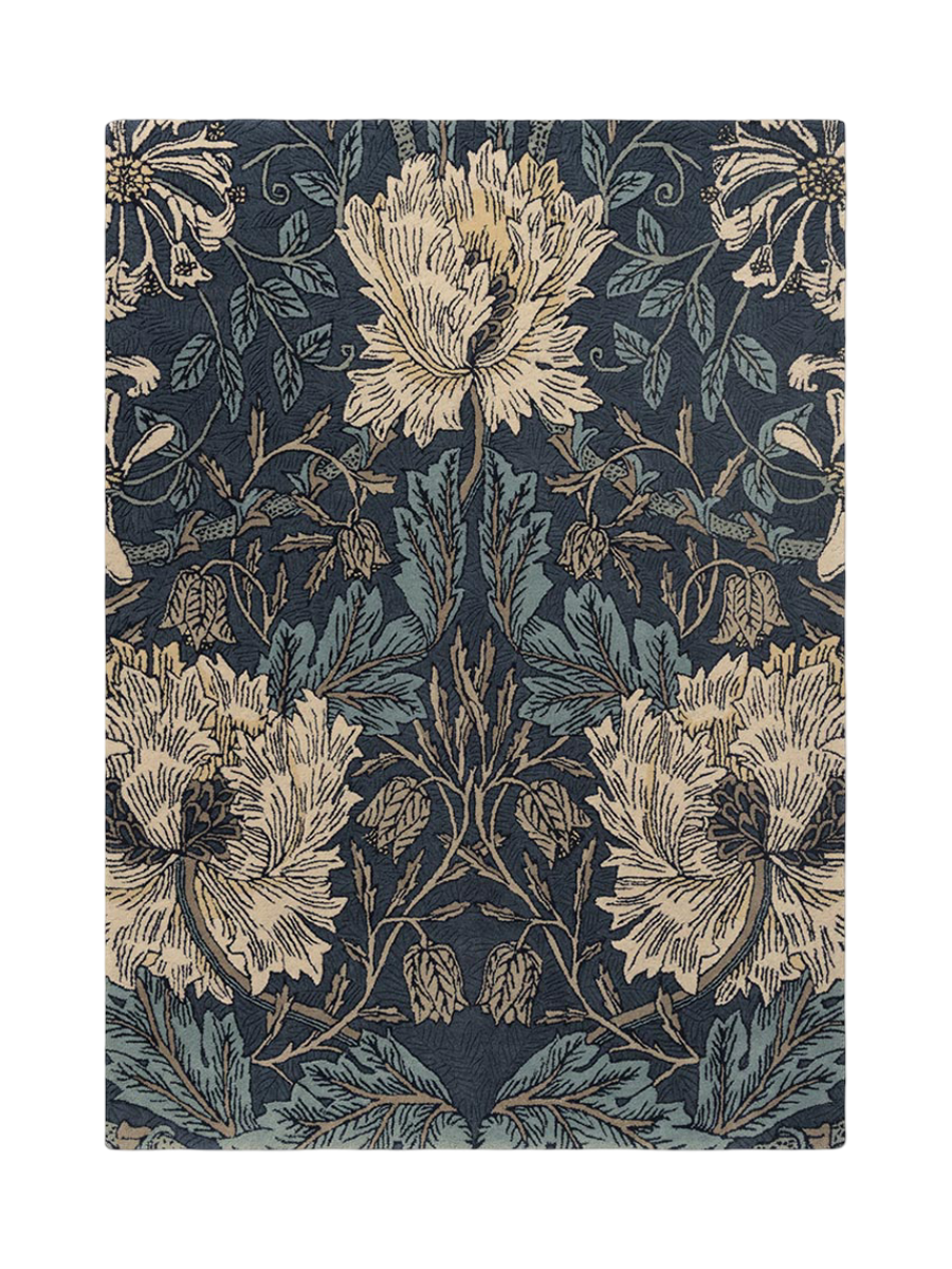 
Tapis design « Honeysuckle & Tulip » – tufté main, 100 % pure laine vierge - 140 x 200 cm / Guède et thym