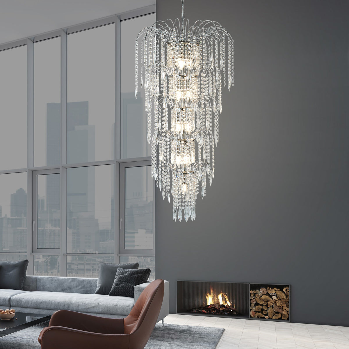 
Exklusiver, dimmbarer Kronleuchter „Waterfall“ - Silber