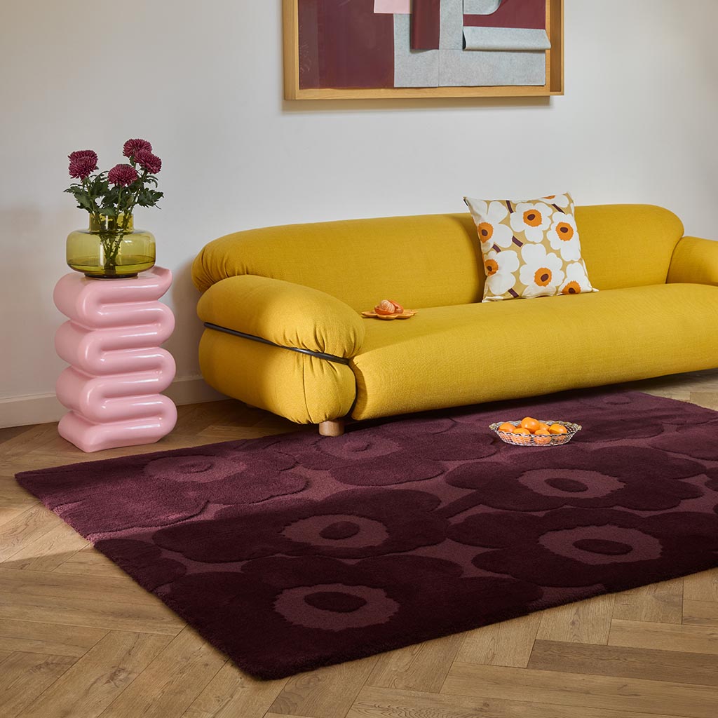 
Tapis design tufté main « Unikko Burgundy » 100 % laine, différentes tailles - 140 x 200 cm