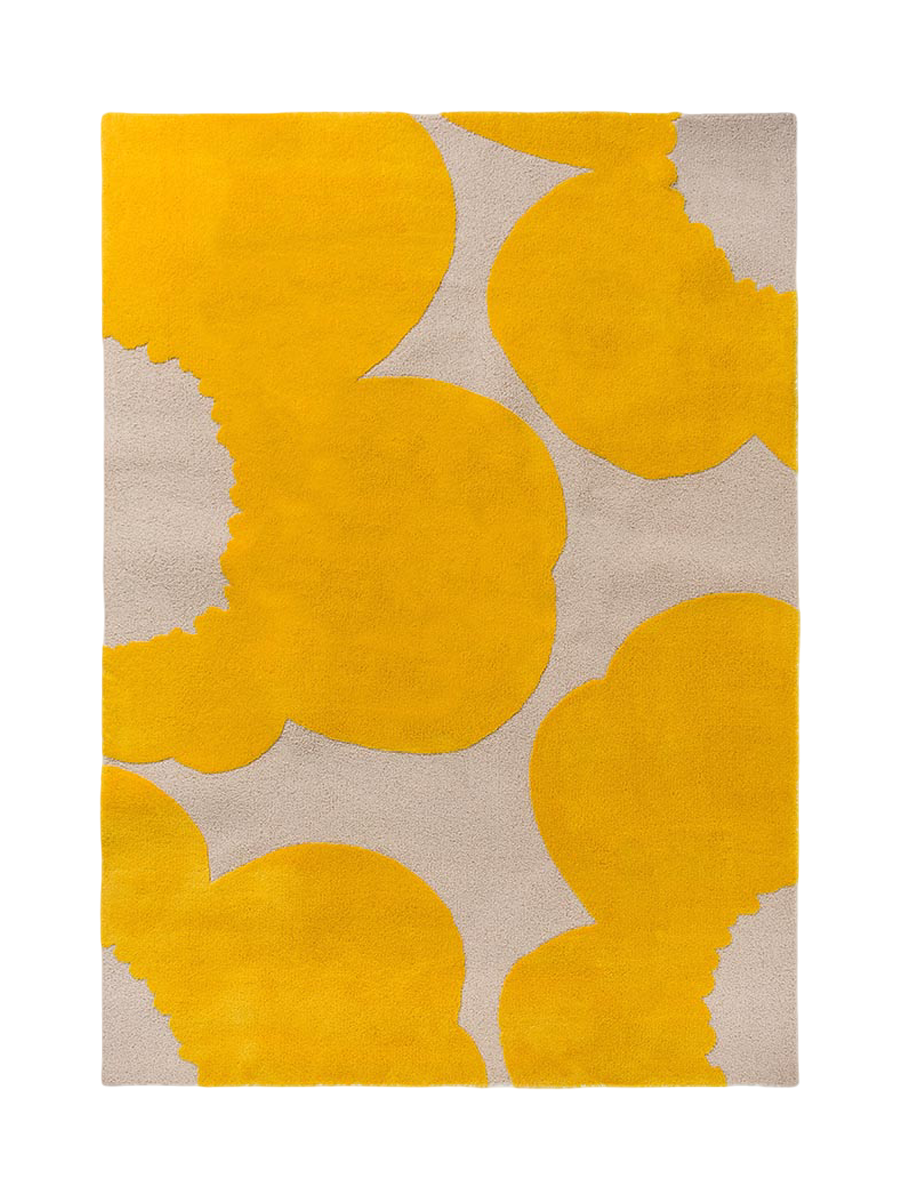 
Handgetufteter Designer Teppich „Iso Unikko Yellow“ aus 100% Wolle, verschiedene Grössen - 140 x 200 cm