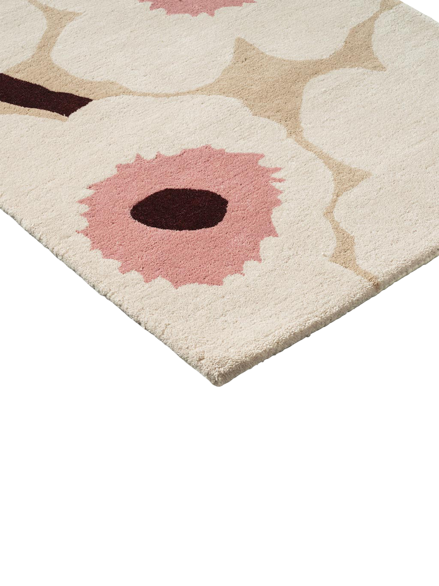 
Handgetufteter Designer Läufer „Unikko Beige/Pink“ aus 100% Wolle, verschiedene Grössen - 170 x 240 cm