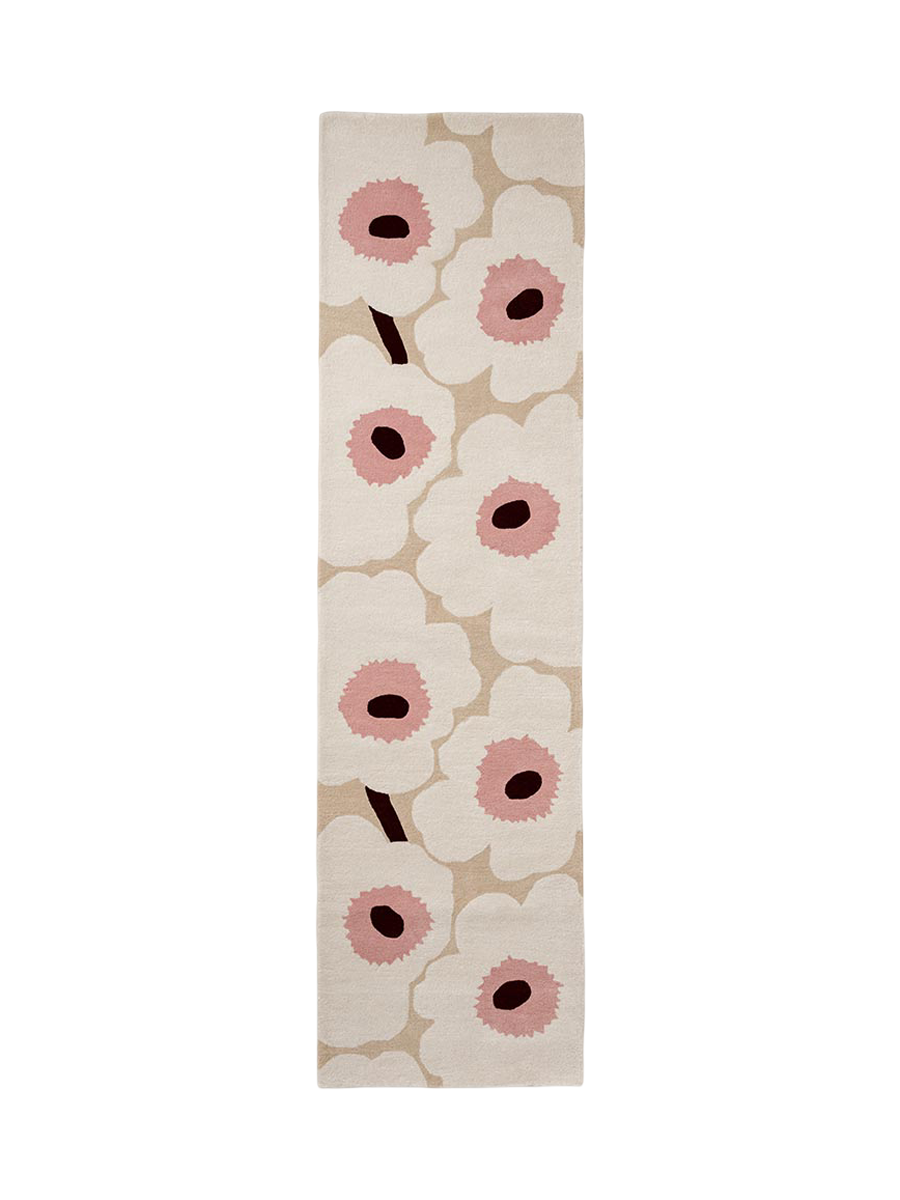 
Handgetufteter Designer Läufer „Unikko Beige/Pink“ aus 100% Wolle, verschiedene Grössen - 80 x 300 cm