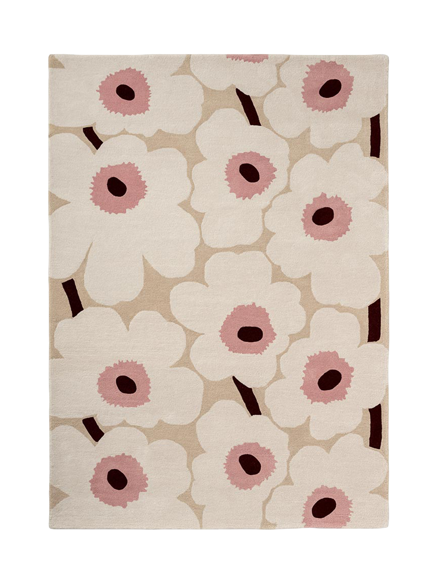 
Handgetufteter Designer Teppich „Unikko Beige/Pink“ aus 100% Wolle, verschiedene Grössen - 140 x 200 cm