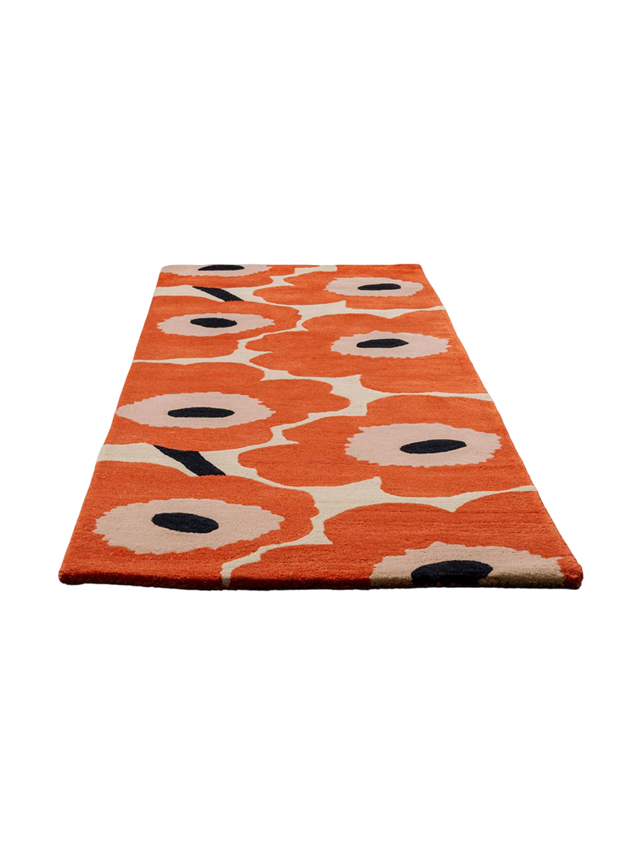 
Handgetufteter Designer Läufer „Unikko Orange“ aus 100% Wolle, verschiedene Grössen - 70 x 245 cm