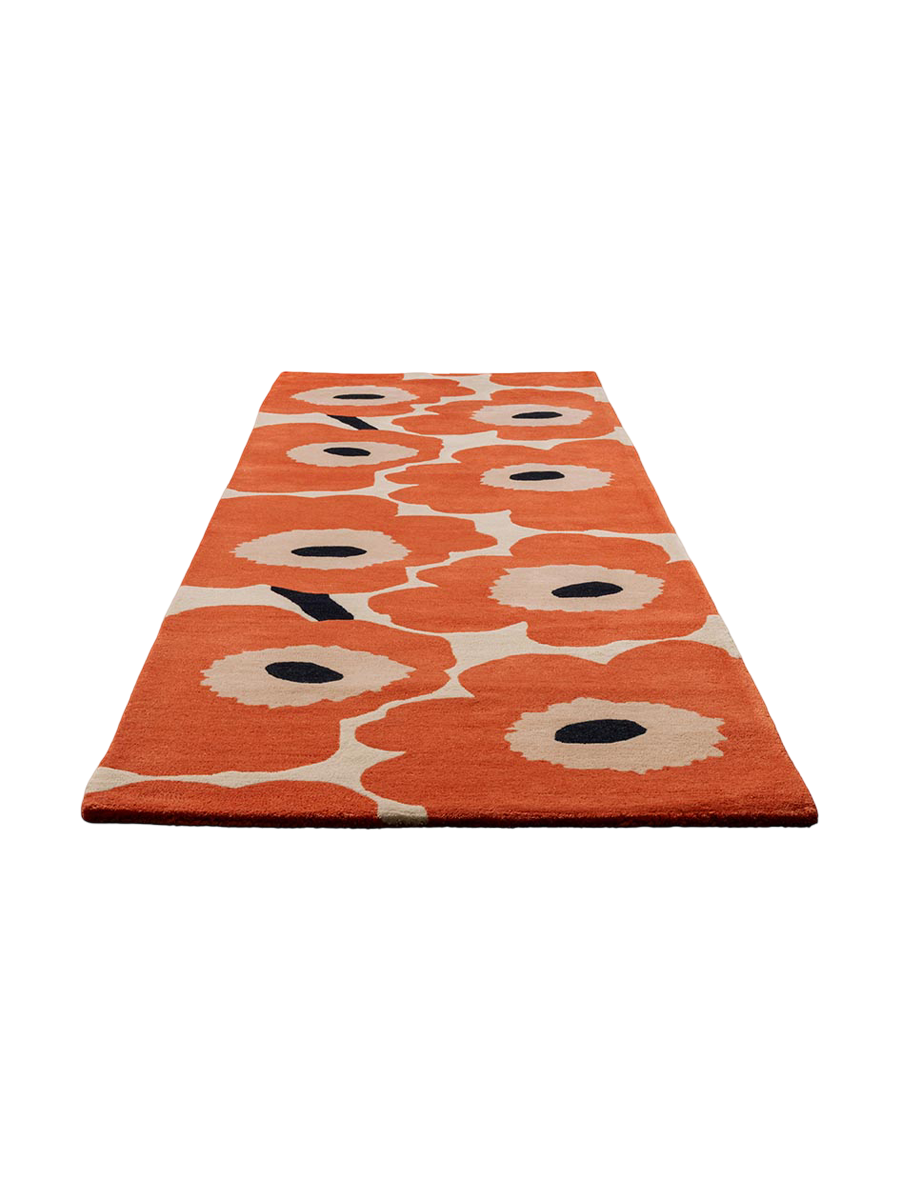 
Handgetufteter Designer Läufer „Unikko Orange“ aus 100% Wolle, verschiedene Grössen - 80 x 300 cm
