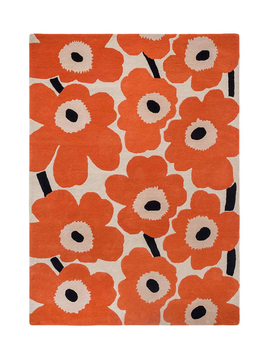 
Handgetufteter Designer Teppich „Unikko Orange“ aus 100% Wolle, verschiedene Grössen - 140 x 200 cm
