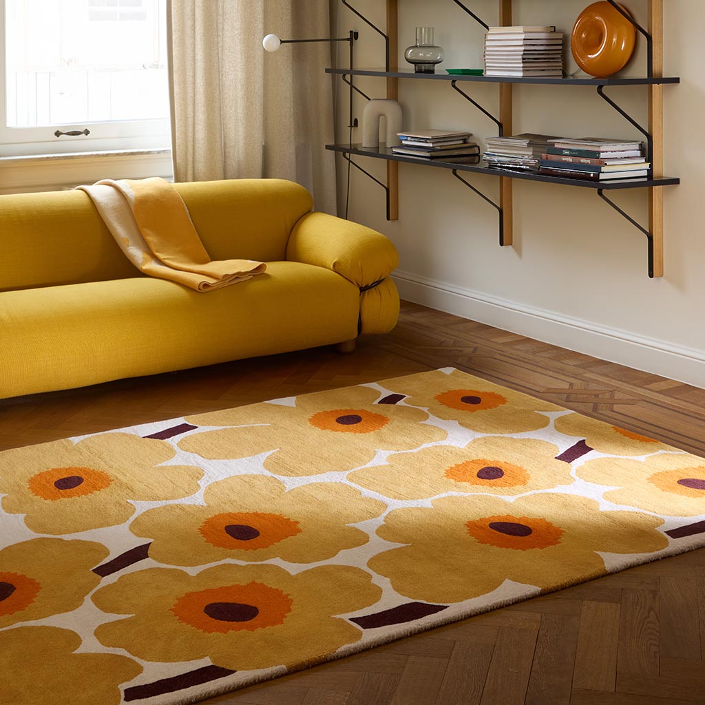 
Tapis design touffeté main « Unikko Honey » 100 % laine, différentes tailles - 140 x 200 cm