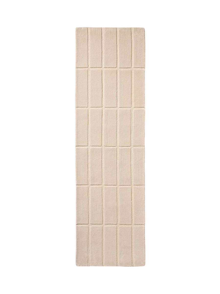 
Handgetufteter Designer Läufer „Tiiliskivi Natural White“ aus 100% Wolle, verschiedene Grössen - 70 x 245 cm