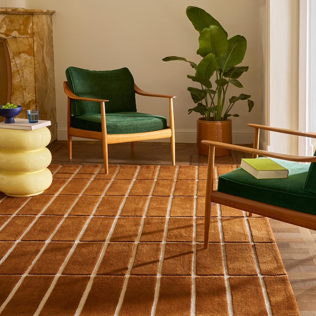
Tapis design touffeté main « Tiiliskivi Brown » 100 % laine, différentes tailles - 140 x 200 cm