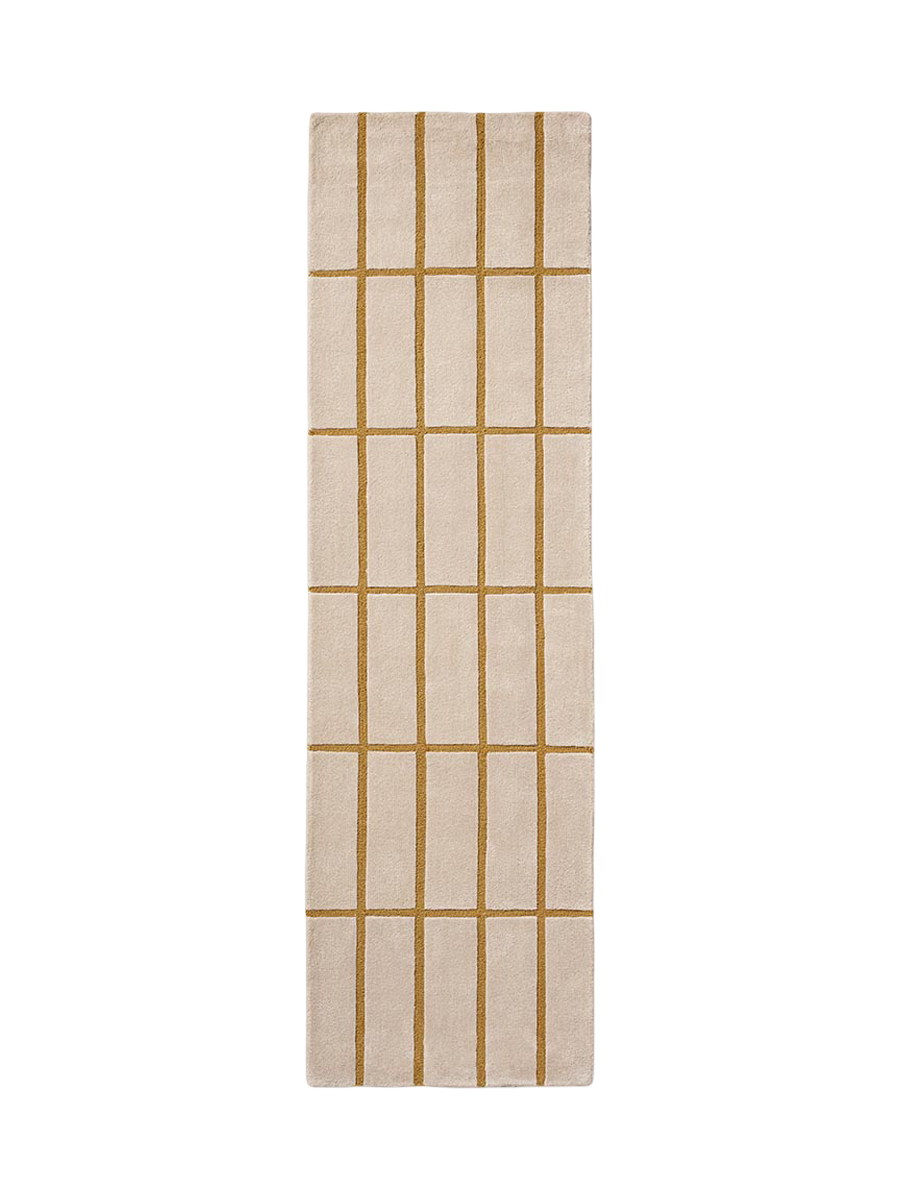 
Handgetufteter Designer Läufer „Tiiliskivi Bronze Yellow“ aus 100% Wolle, verschiedene Grössen - 70 x 245 cm