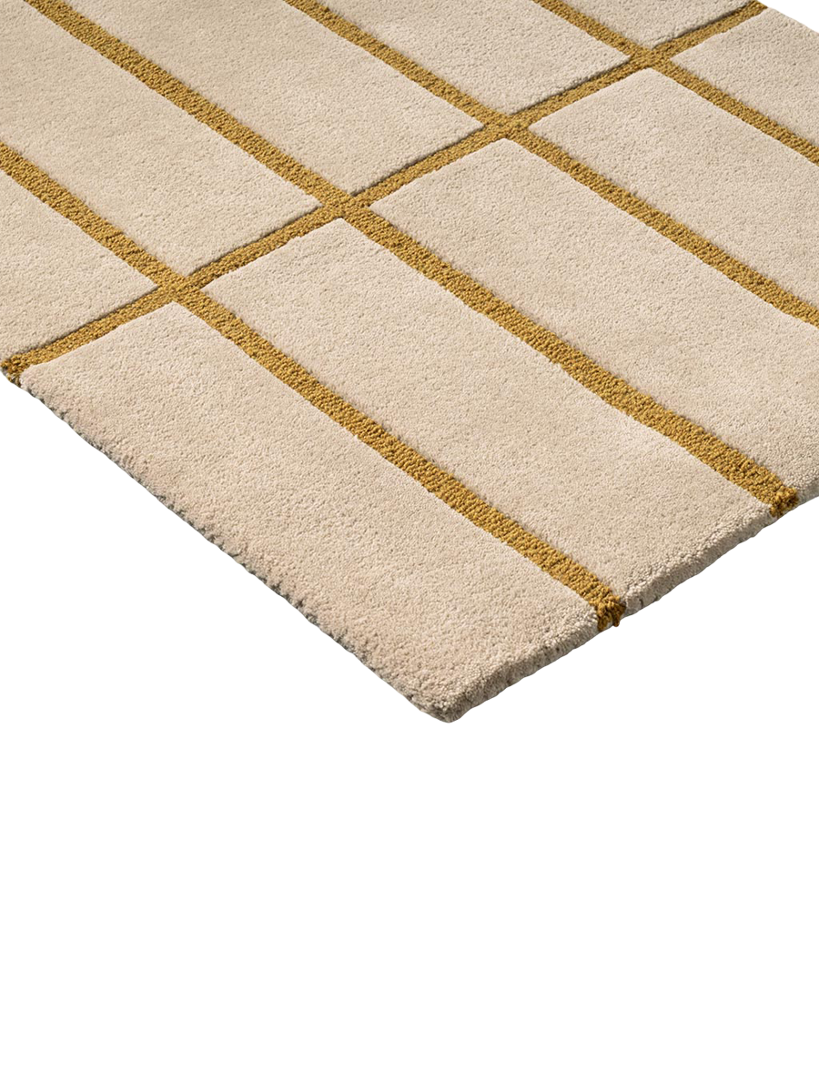 
Handgetufteter Designer Läufer „Tiiliskivi Bronze Yellow“ aus 100% Wolle, verschiedene Grössen - 70 x 245 cm