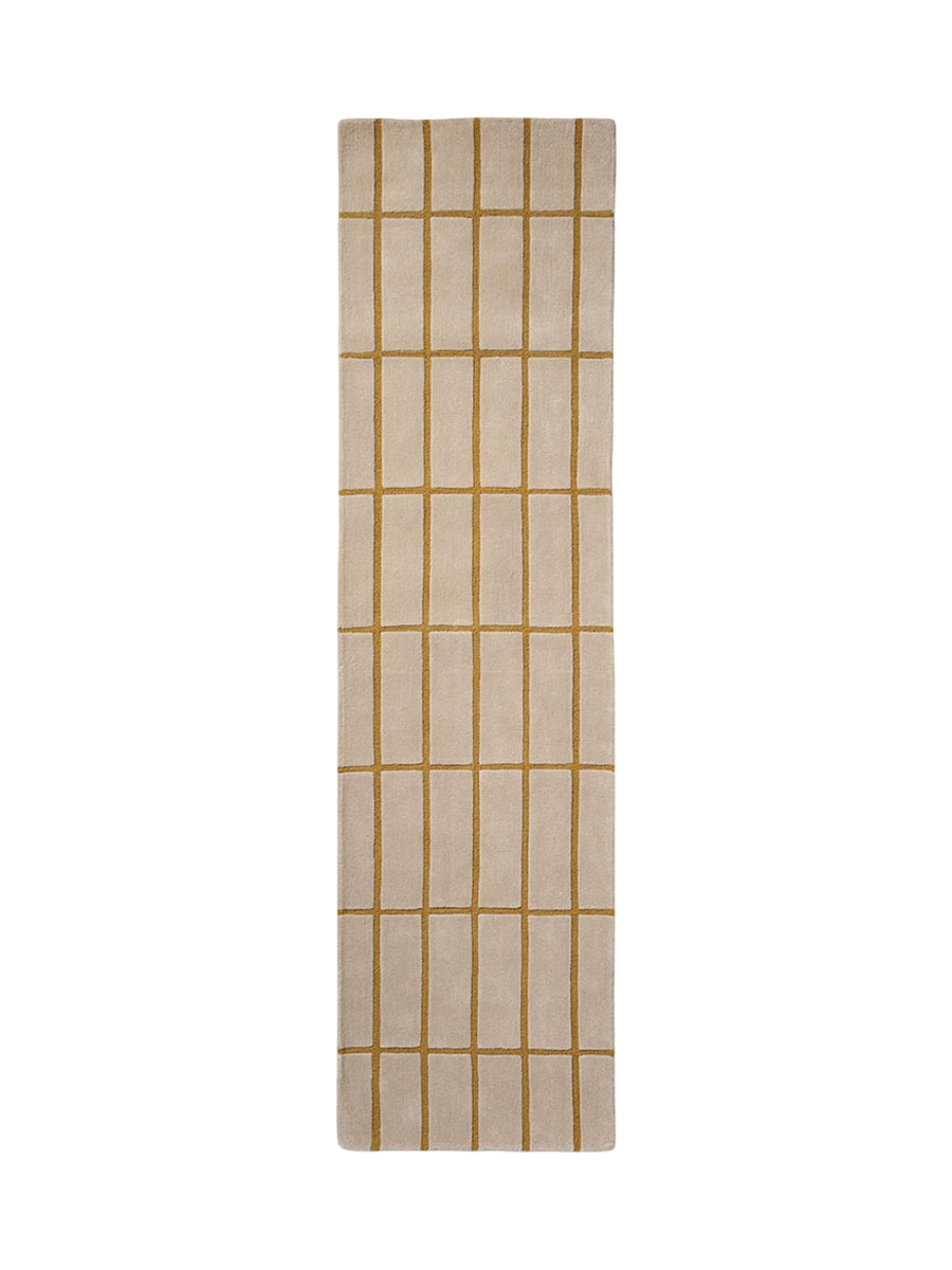 
Handgetufteter Designer Läufer „Tiiliskivi Bronze Yellow“ aus 100% Wolle, verschiedene Grössen - 80 x 300 cm