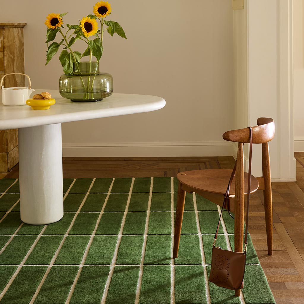 
Tapis design tufté main « Tiiliskivi Green » 100 % laine, plusieurs tailles - 140 x 200 cm