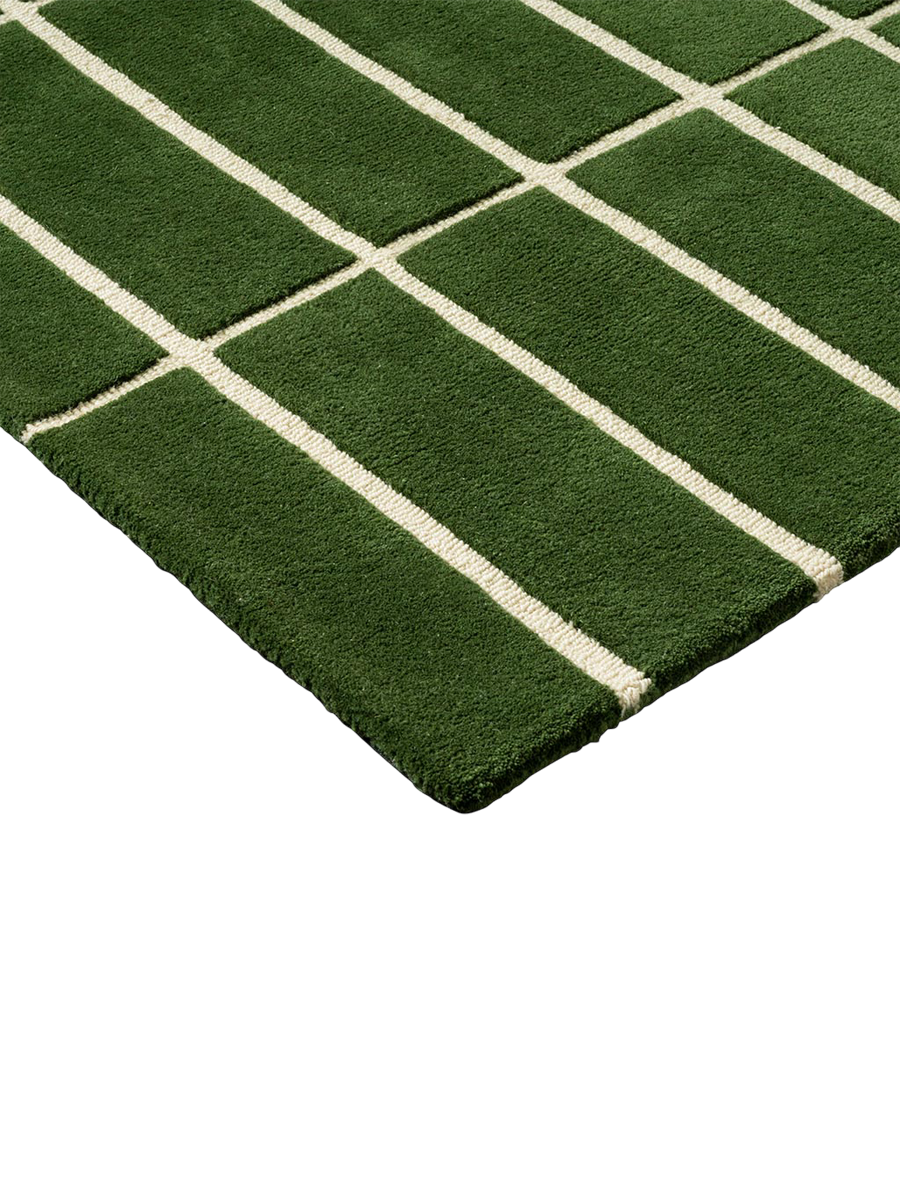 
Tapis design tufté main « Tiiliskivi Green » 100 % laine, plusieurs tailles - 170 x 240 cm
