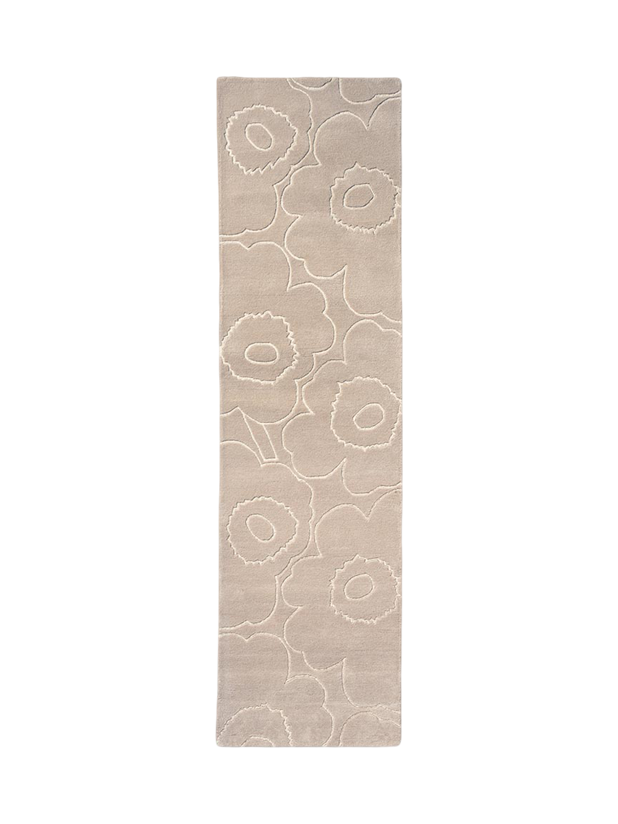 
Handgetufteter Designer Läufer „Piirto Unikko Greige“ aus 100% Wolle, verschiedene Grössen - 80 x 300 cm