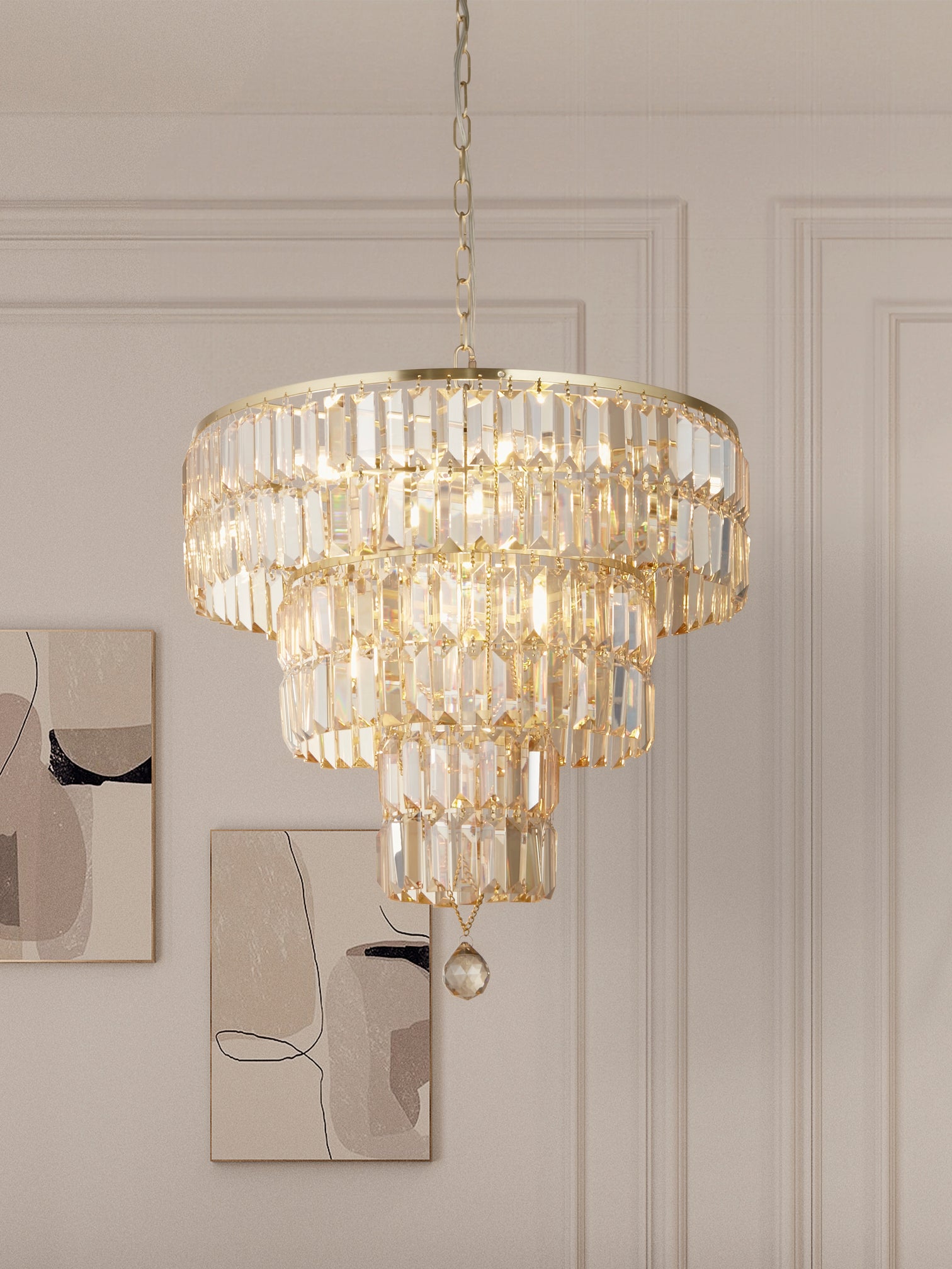 
Exclusive, Dimmable "Empire" Chandelier, Gold/Champagne - 5-flame