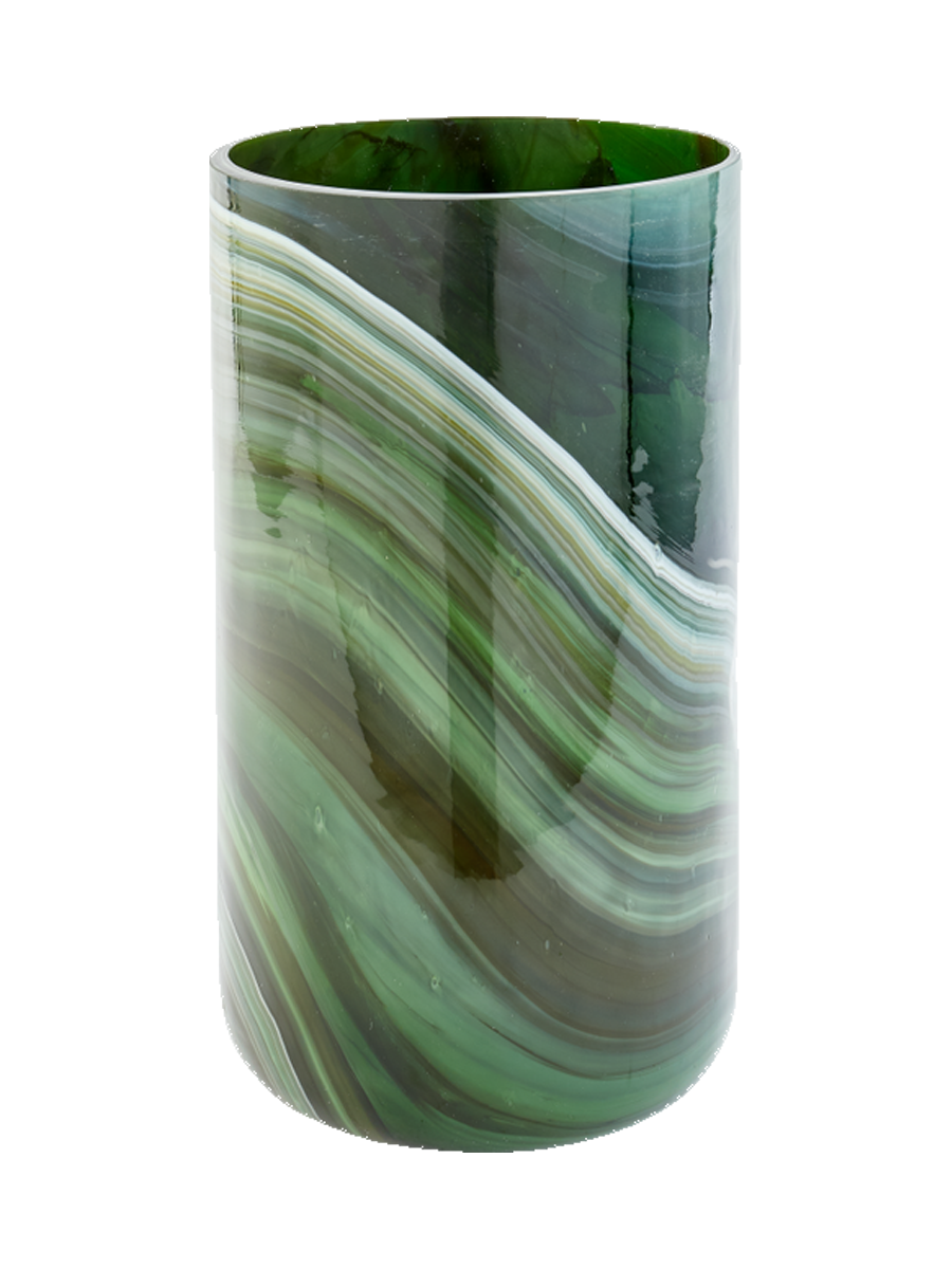 
Hand-blown, large designer vase "Marbled" - Jade green
