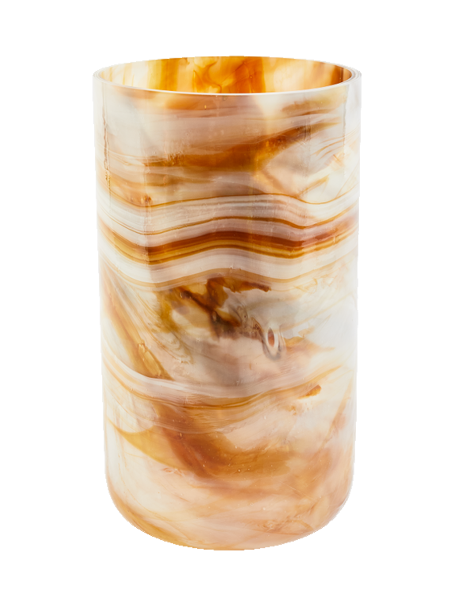 
Hand-blown, large designer vase "Marbled" - Amber