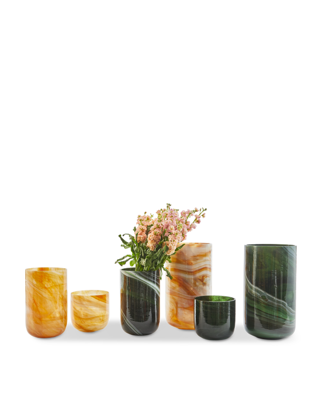 
Hand-blown, large designer vase "Marbled" - Amber