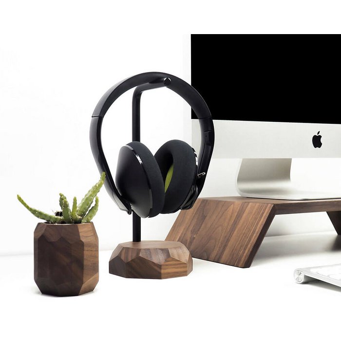 
Support de casque design « Headphone » en bois massif - Chêne noir