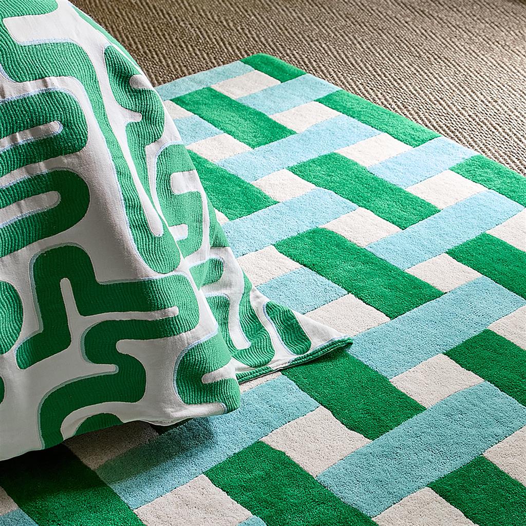 
Designer wool rug "Basket Weave" - hand-tufted - 140 x 200 cm / Emerald/Aquamarine