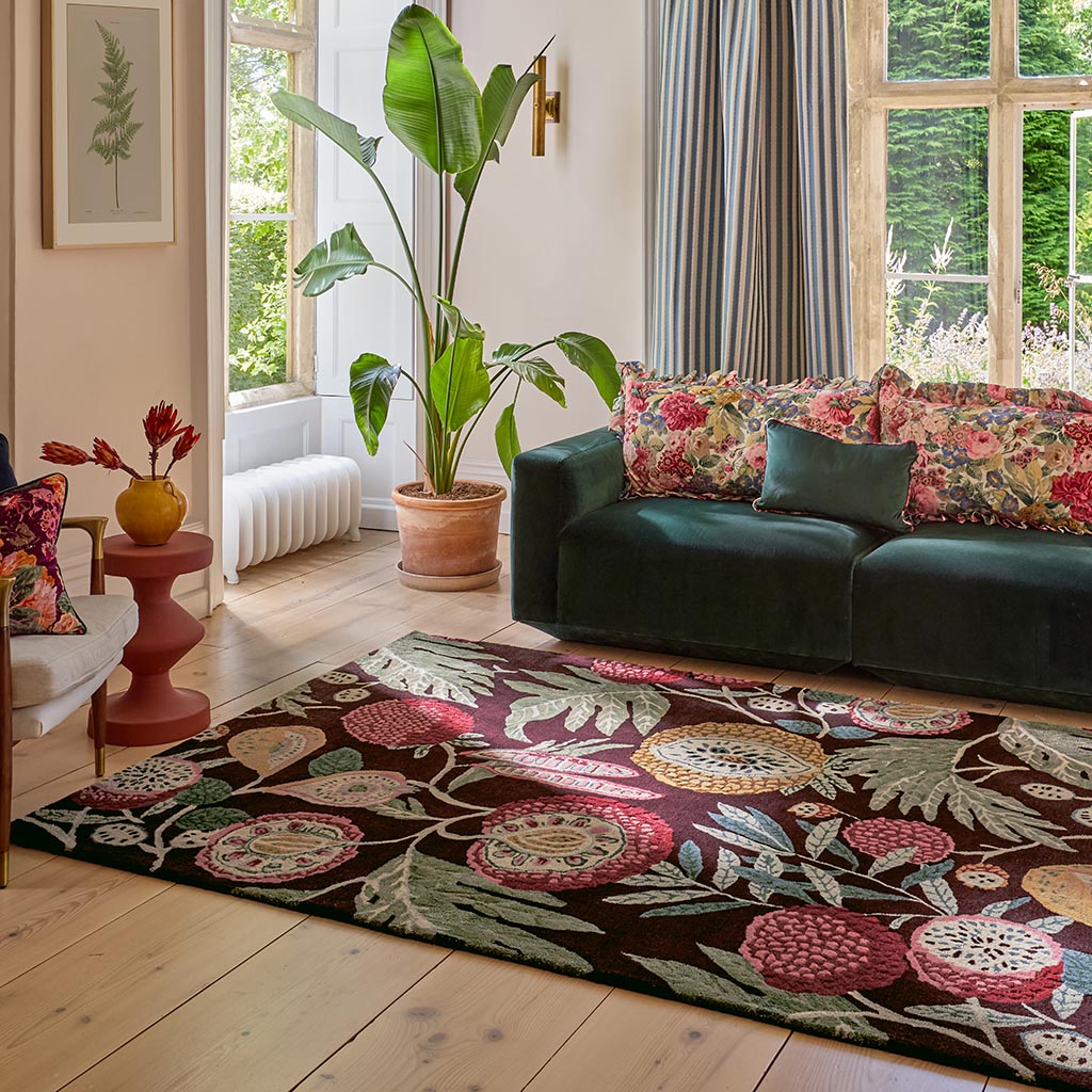 
Tapis design « Jackfruit » - tufté à la main, en pure laine vierge et viscose - 140 x 200 cm / Cerise/Albâtre