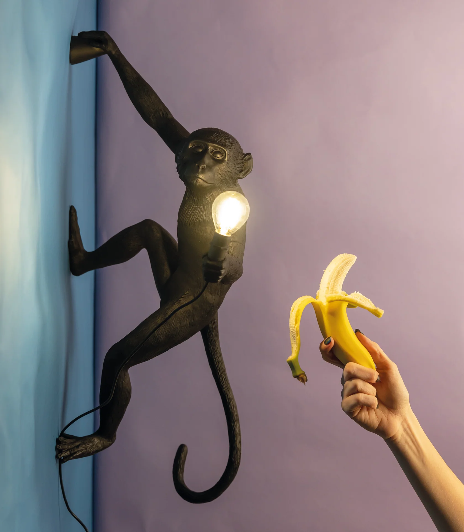 
LED Designer Wall Lamp "The Monkey Lamp Hanging" - Black / right version