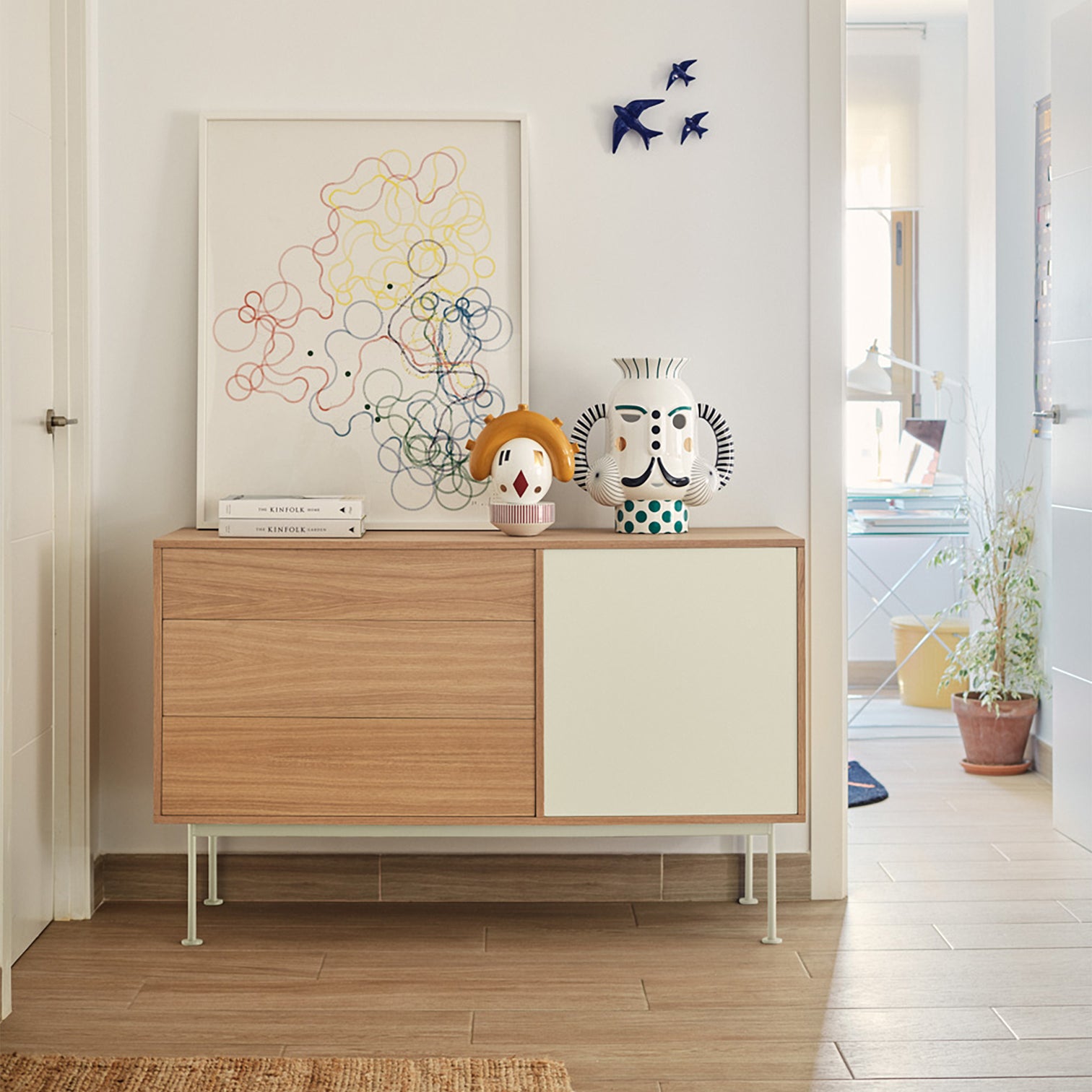 
Designer Sideboard "Yoko" - Cream / Oak